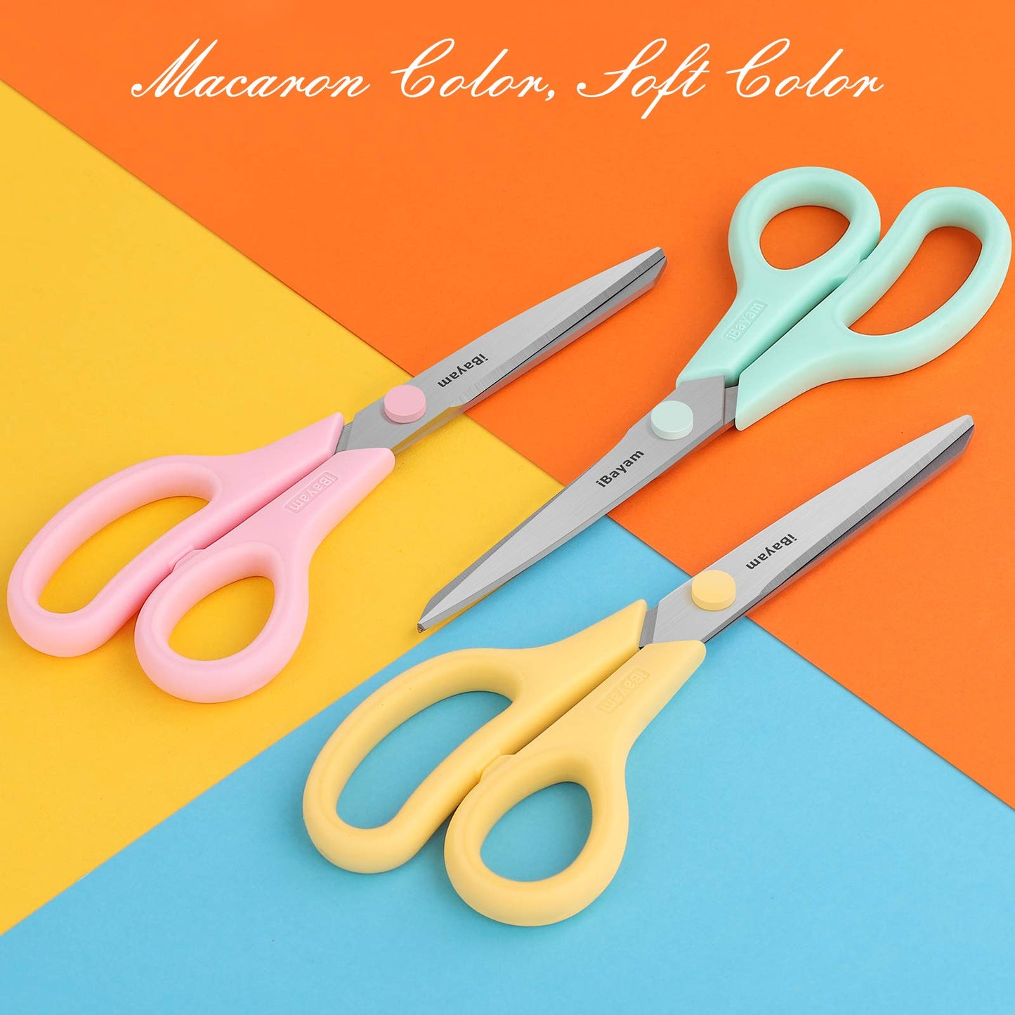 Scissors, iBayam 8" All Purpose Scissors Bulk 3-Pack, Ultra Sharp 2.5mm Thick Blade Shears Comfort-Grip Scissors for Office Desk Accessories Sewing Fabric Home Craft School Supplies, Right/Left Handed