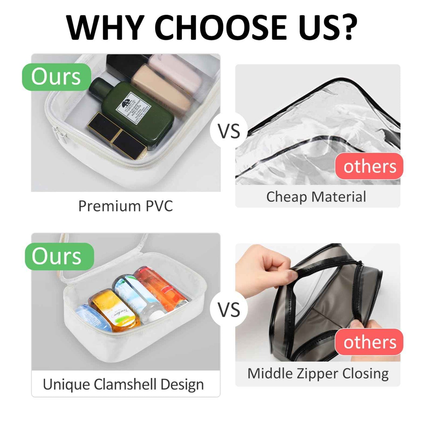 Moyad TSA Approved Clear Toiletry Bag, 2 Pack Quart Size 3-1-1 Liquids Pouch for Travel, Transparent Makeup & Cosmetic Organizer for Women Men, Beige