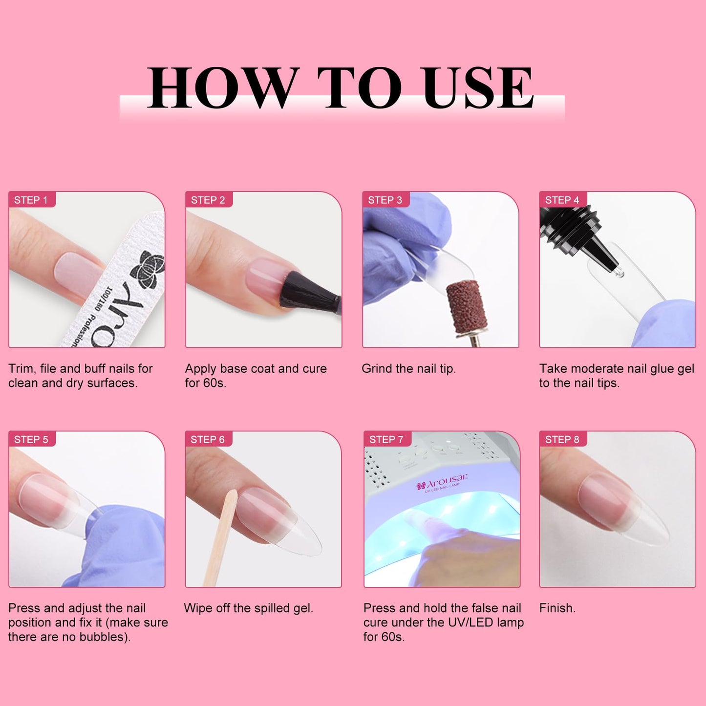 240pcs Nail Tips and 20ml Gel Glue Set, Semi-matte Full Cover Acrylic Nail Extension Kit in 12 x 2 Sizes, Short Almond & Short Square Press on Nail Tips for Spring Summer DIY Salon Gift