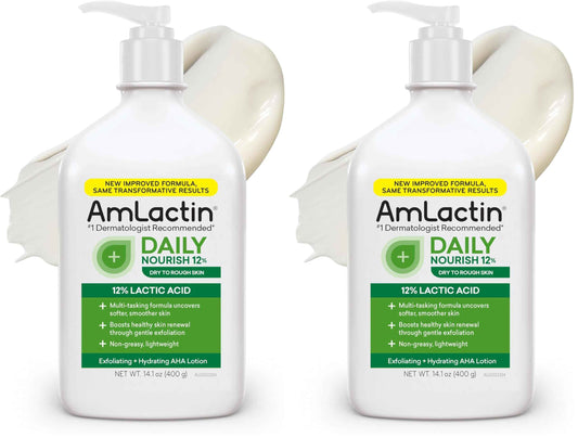 AmLactin Daily Nourish 12% - 14.1 oz Body Lotion with 12% Lactic Acid - Exfoliator and Moisturizer for Dry Skin (Packaging May Vary) (Pack of 2)