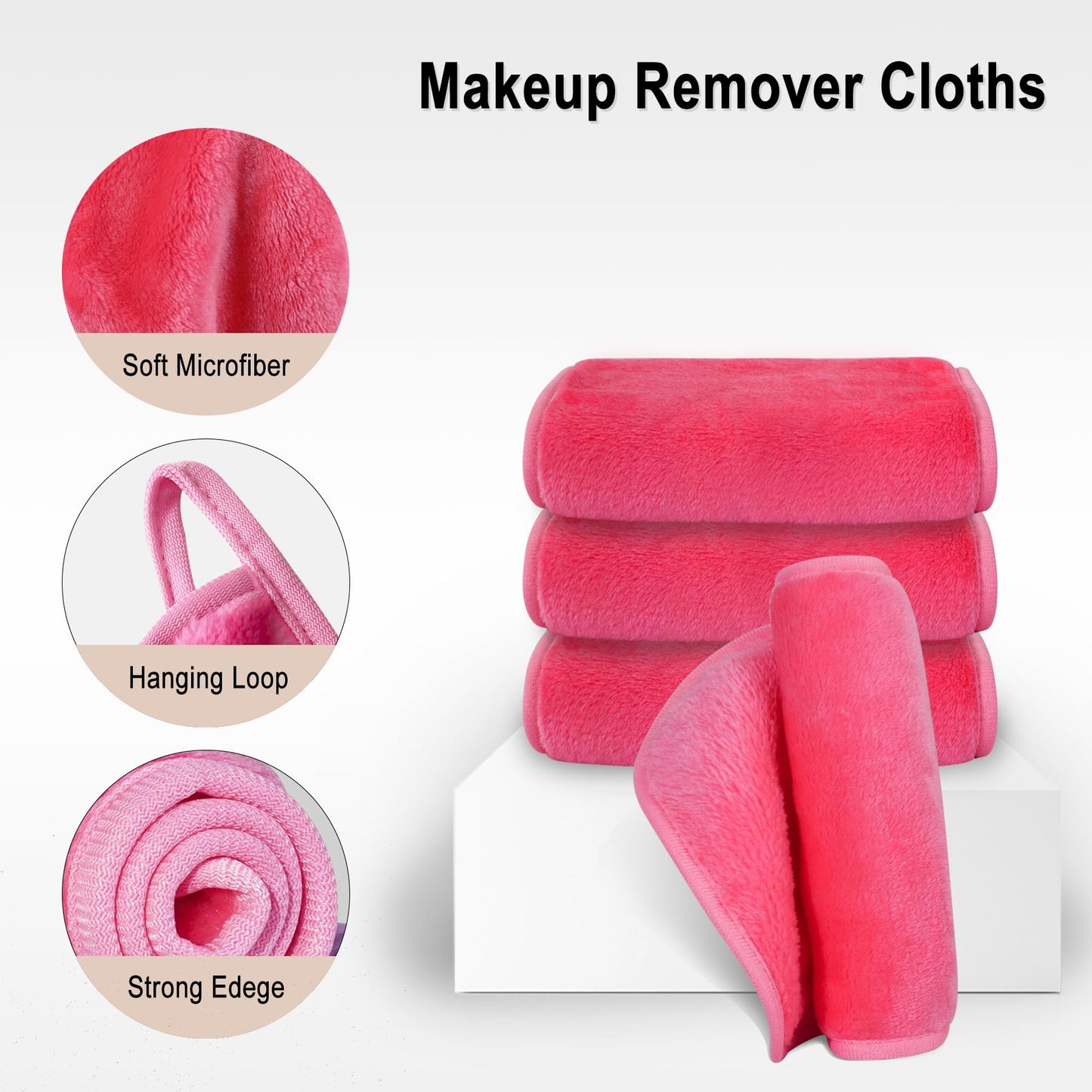 KODAMO Makeup Remover Face Towel Cloth, 7 x 13 inch Reusable Make Up Remover Cloths Remove Makeup Just with Water, Soft Microfiber Washcloths for Sensitive Skin, Pink