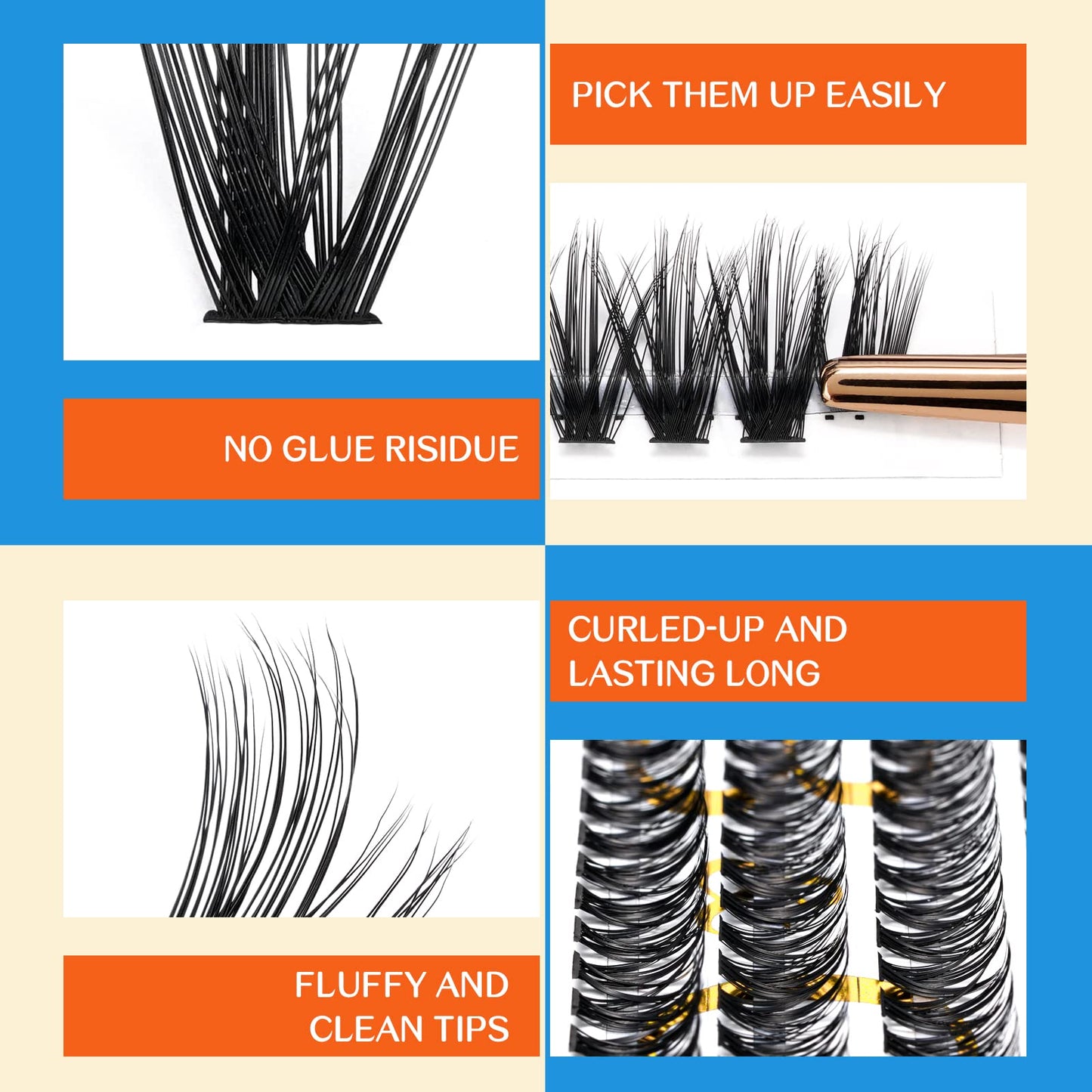 Lash Clusters 40D-D-14mm Individual Lashes 280 Clusters Manga Lashes False Eyelash Lash Clusters Extensions Individual Lashes Cluster DIY Eyelash Extensions at Home (40D-D,14mm)