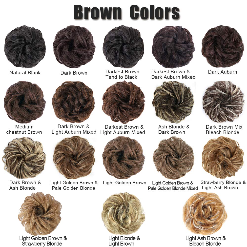 MORICA 1PCS Messy Hair Bun Hair Scrunchies Extension Curly Wavy Messy Synthetic Chignon for Women (1-6#(Dark Brown))