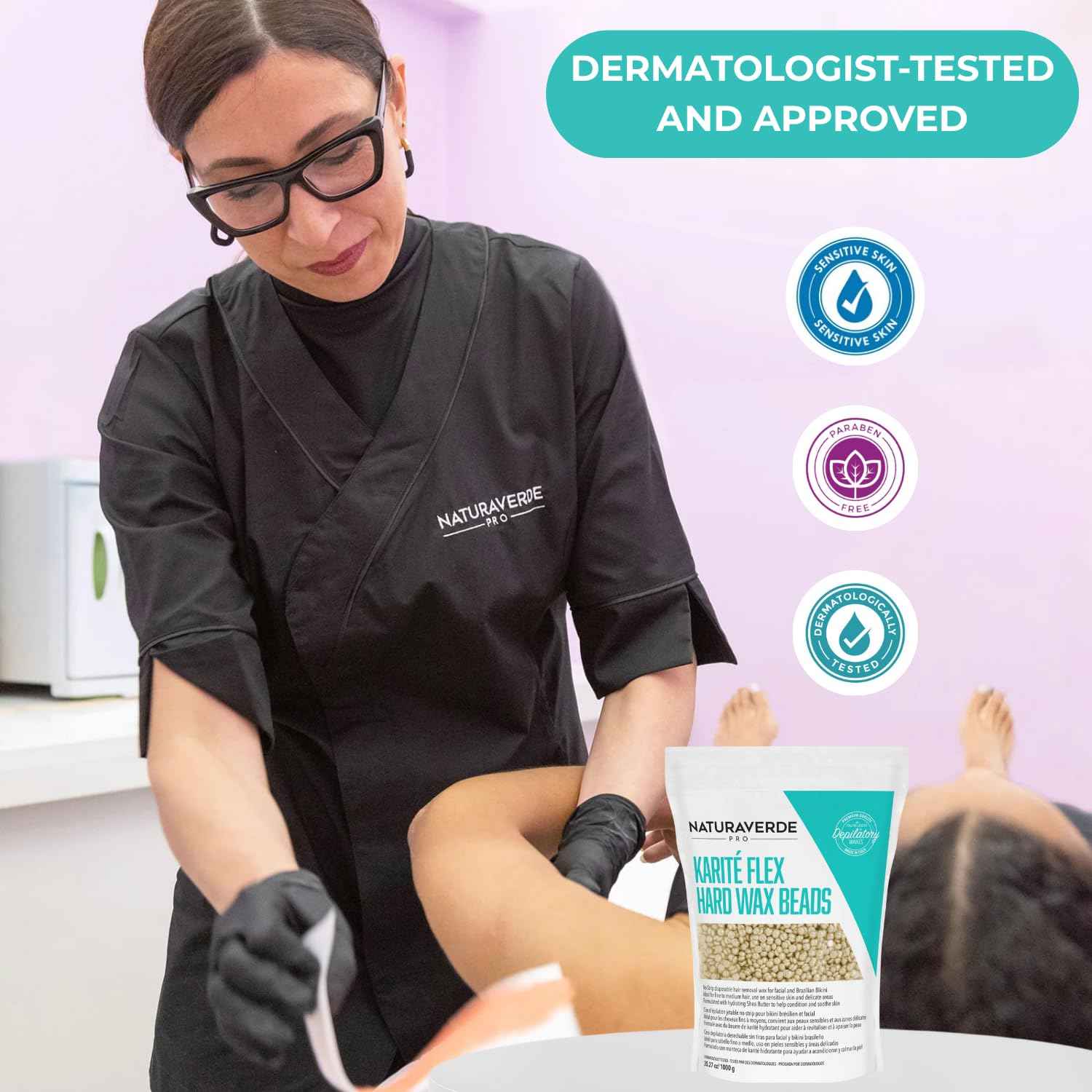 NaturaverdePro Karite Flex Hard Wax Beads, Body and Facial Hair Removal, Brazilian Bikini Wax for Women with Hydrating Shea Butter and Vitamin E - 2.2 lbs