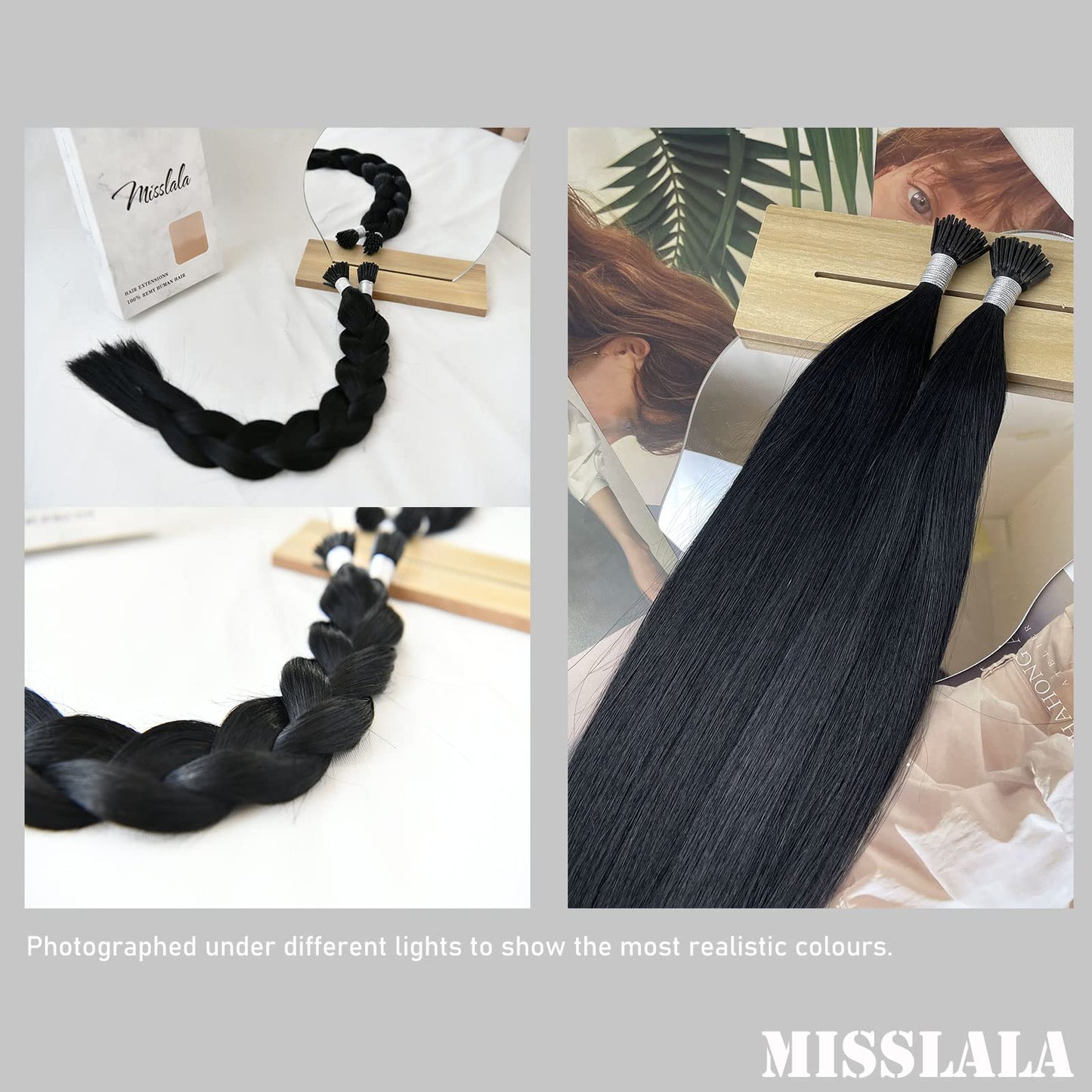 Misslala 16 Inch Itip Human Hair Extensions Keratin Bond Hair Extensions Real Human Hair Itip Color #1 Jet Black Thick Human Hair Bead Hair Extensions Stick Tip 40 Gram/50 Strands