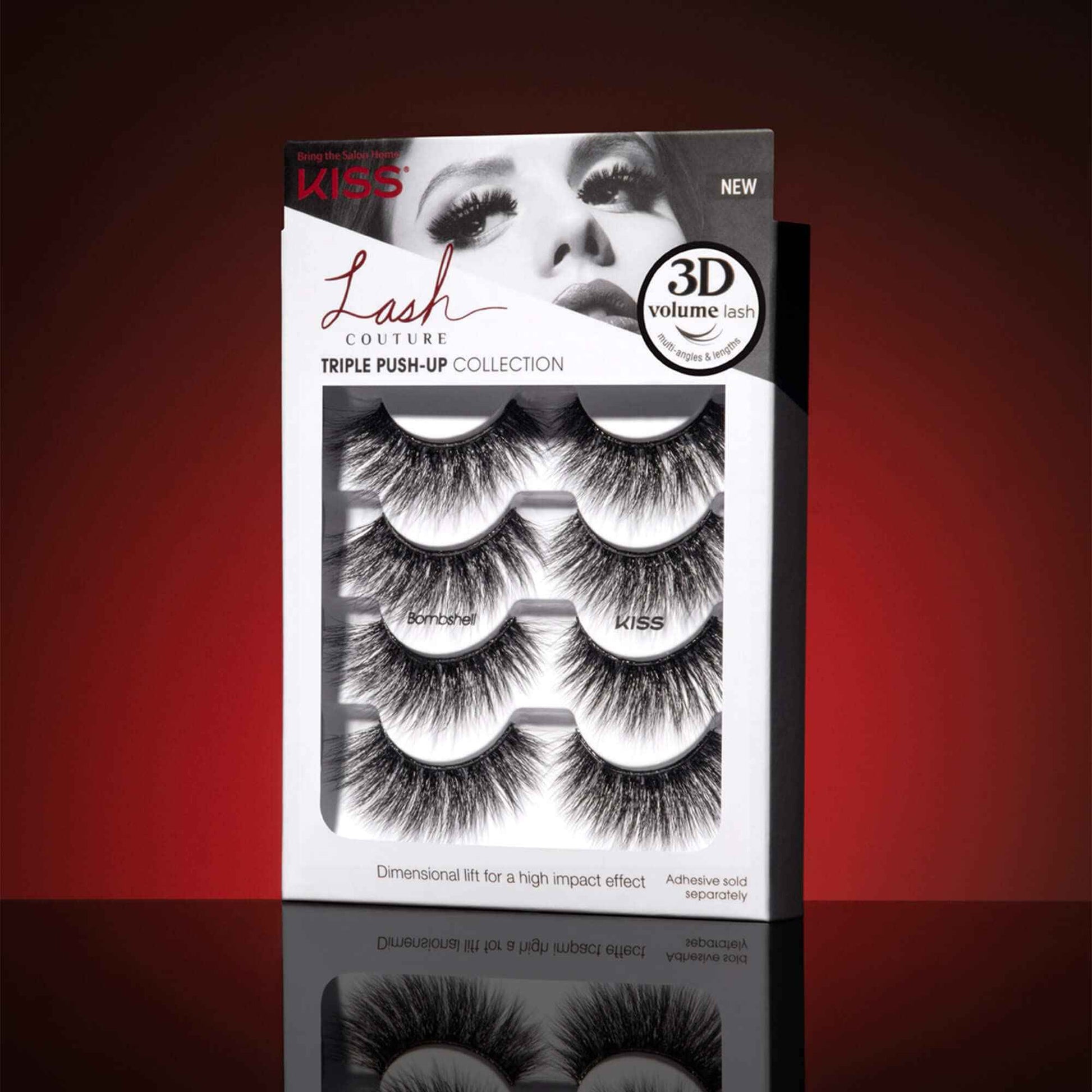 KISS Lash Couture Triple Push Up Collection Multipack, 3D Volume False Eyelashes with Triple Design Technology, Multi-Angles & Lengths, Reusable, Style 'Babydoll', 4 Pairs Fake Eyelashes (Pack of 2)