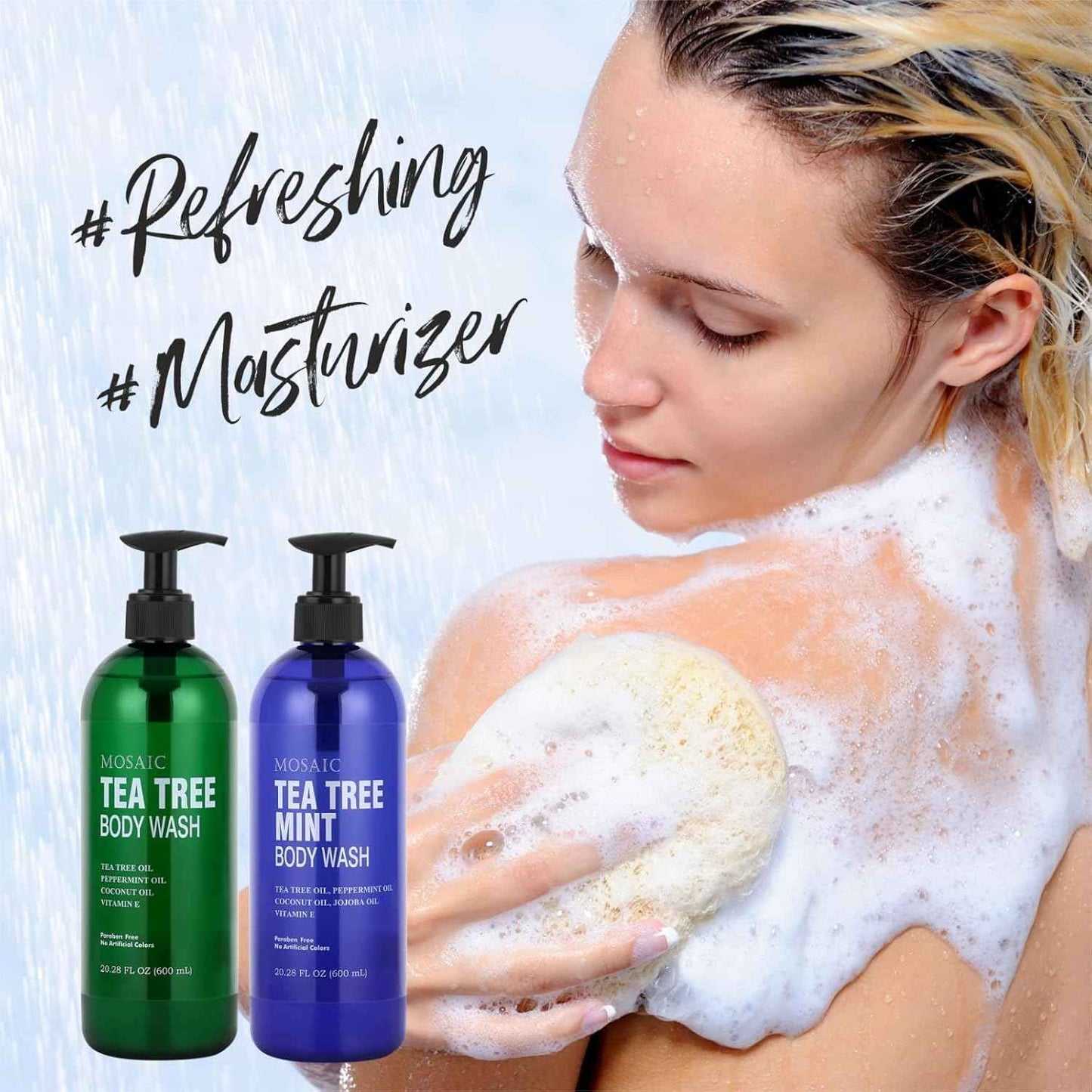 AnatoliaDaphne Tea Tree Body Wash and Shower Gel with Vitamin E for Jock Itch, Eczema, Ringworm, Body Odor, Body Wash Women & Men with Added Body Oils,LARGE 20.2 FL Oz Bottle (Tea Tree, Pack of 2)