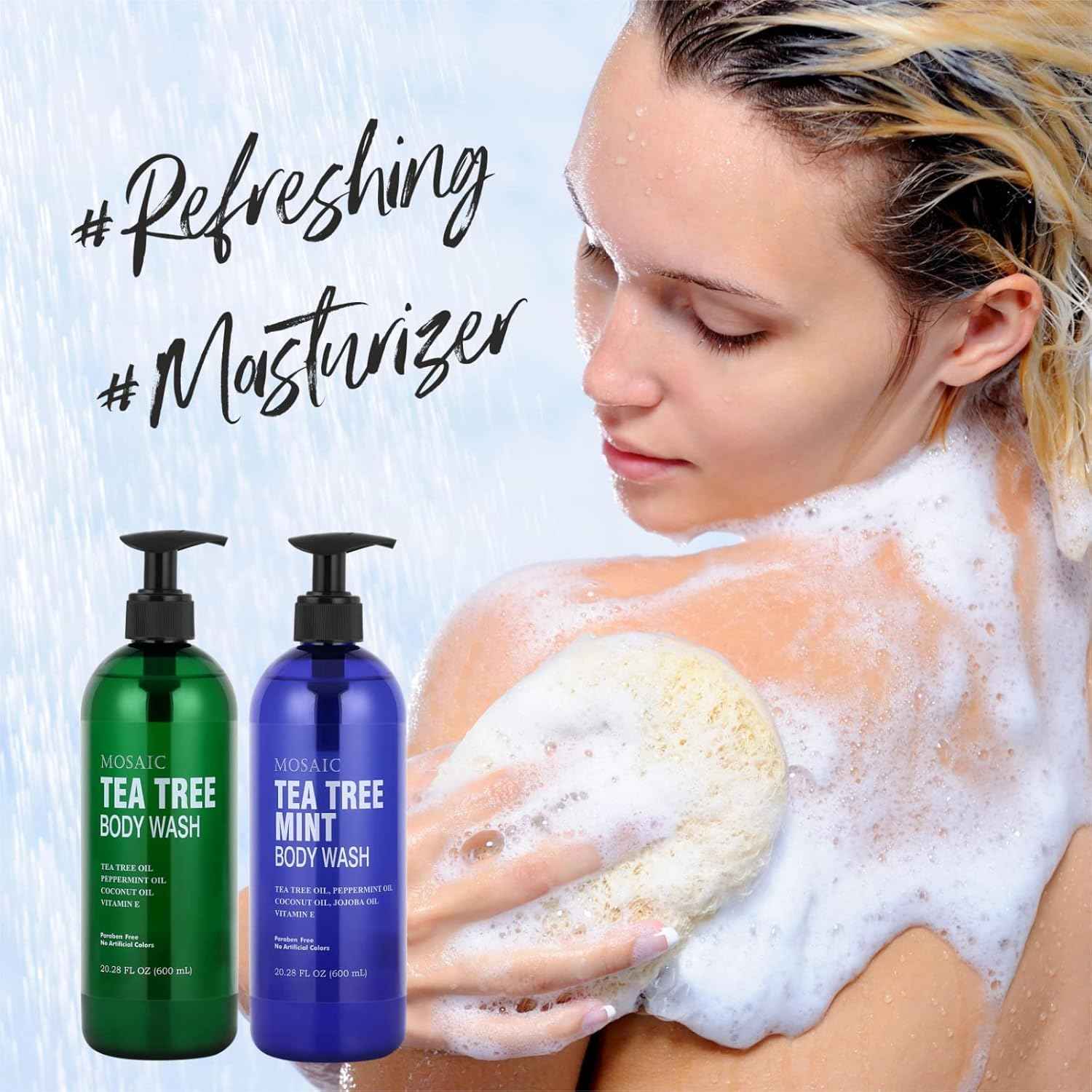 AnatoliaDaphne Tea Tree Body Wash and Shower Gel with Vitamin E for Jock Itch, Eczema, Ringworm, Body Odor, Body Wash Women & Men with Added Body Oils,LARGE 20.2 FL Oz Bottle (Tea Tree, Pack of 2)