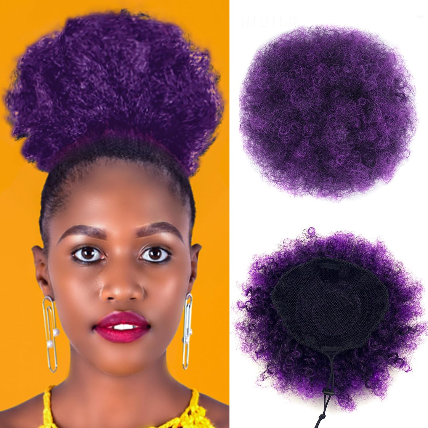 QTHQTFL Afro Puff Drawstring Ponytail Extension for Black Women, Synthetic Short Kinky Curly Pony Tail Clip In On Hair Bun Hairpieces (1BT51P#)