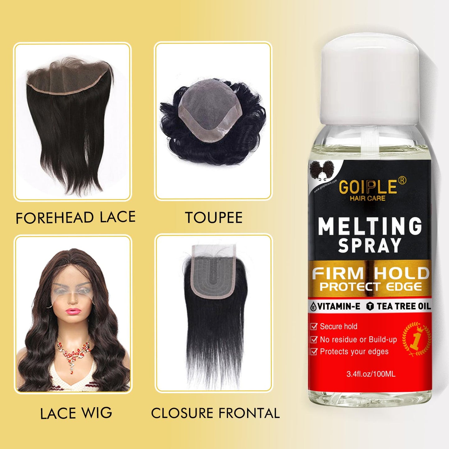 Wig Glue Lace Glue for Front Lace Wigs, Wig Adhesive for Closure Wigs Extensions, Lace Melting Spray for Lace Wigs Lace Front Hair Glue for Wigs with Tools and Hair Wax Stick Edge Control Wig Cap