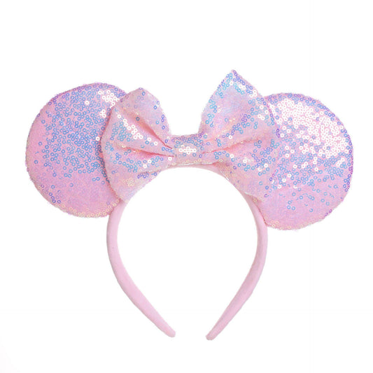 XINXIYAN Mouse Ears Headbands for Women Glitter Sequin Mouse Ears Bow Headband Birthday Party Princess Decoration (Pink, one size)