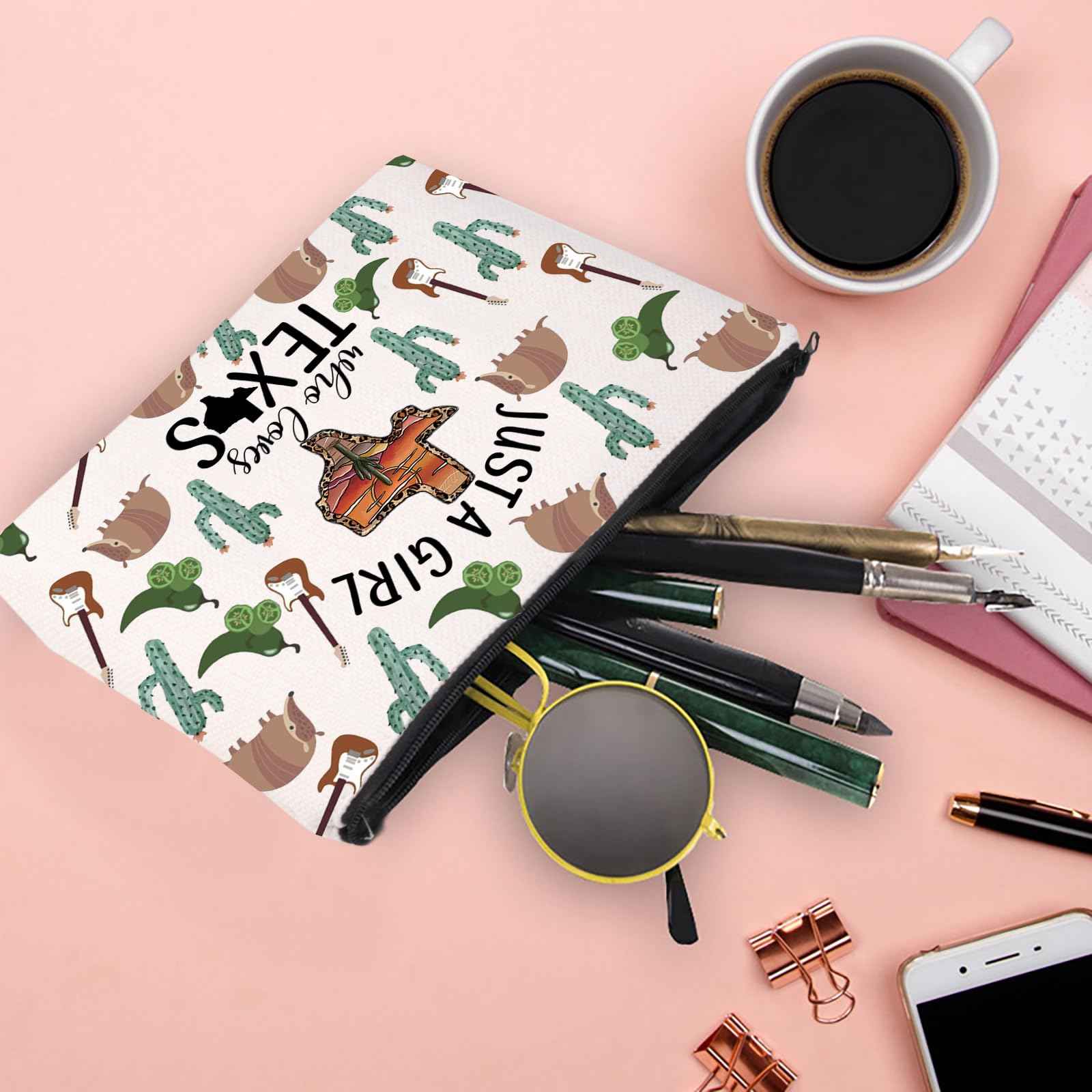 XYANFA Western Gift Canvas Makeup Bag Western City Lover Gift Cowgirl Canvas Zipper Pouch (Texxs makeup Bag)