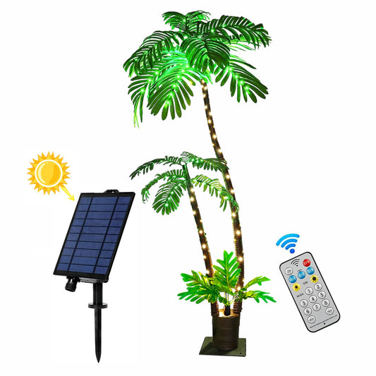 Solar Lighted Artificial Palm Tree for Outside Patio,6 FT Lighted Christmas Palm Tree Decorations Decor,Fake Palm Trees Pool Decorations Outdoor for Tiki Bar Tropical Party