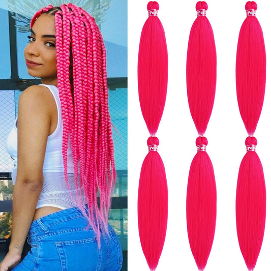 UPerfe Pink Braiding Hair Extensions for Braids Kanekalon Hot Pink Braiding Hair Pre Stretched Prestretched Braiding Hair Kids Knotless Jumbo Colored Braiding Hair 26 inch 6 Bundles