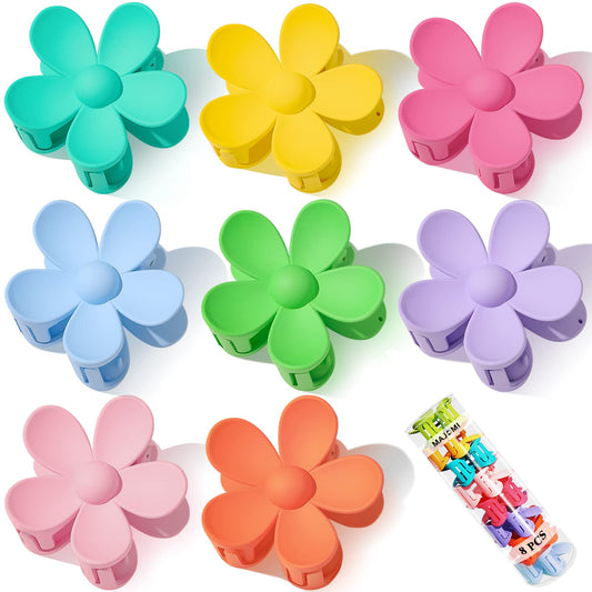 Hair Claw Clips Flower Hair Clips 8PCS Cute Hair Clip Matte Hair Clips Big Claw Clip Strong Hold Daisy Clip Barrettes Large Hair Clamps Thin Hair Accessories Thick Hair For Women Girls Gifts 8 Colors