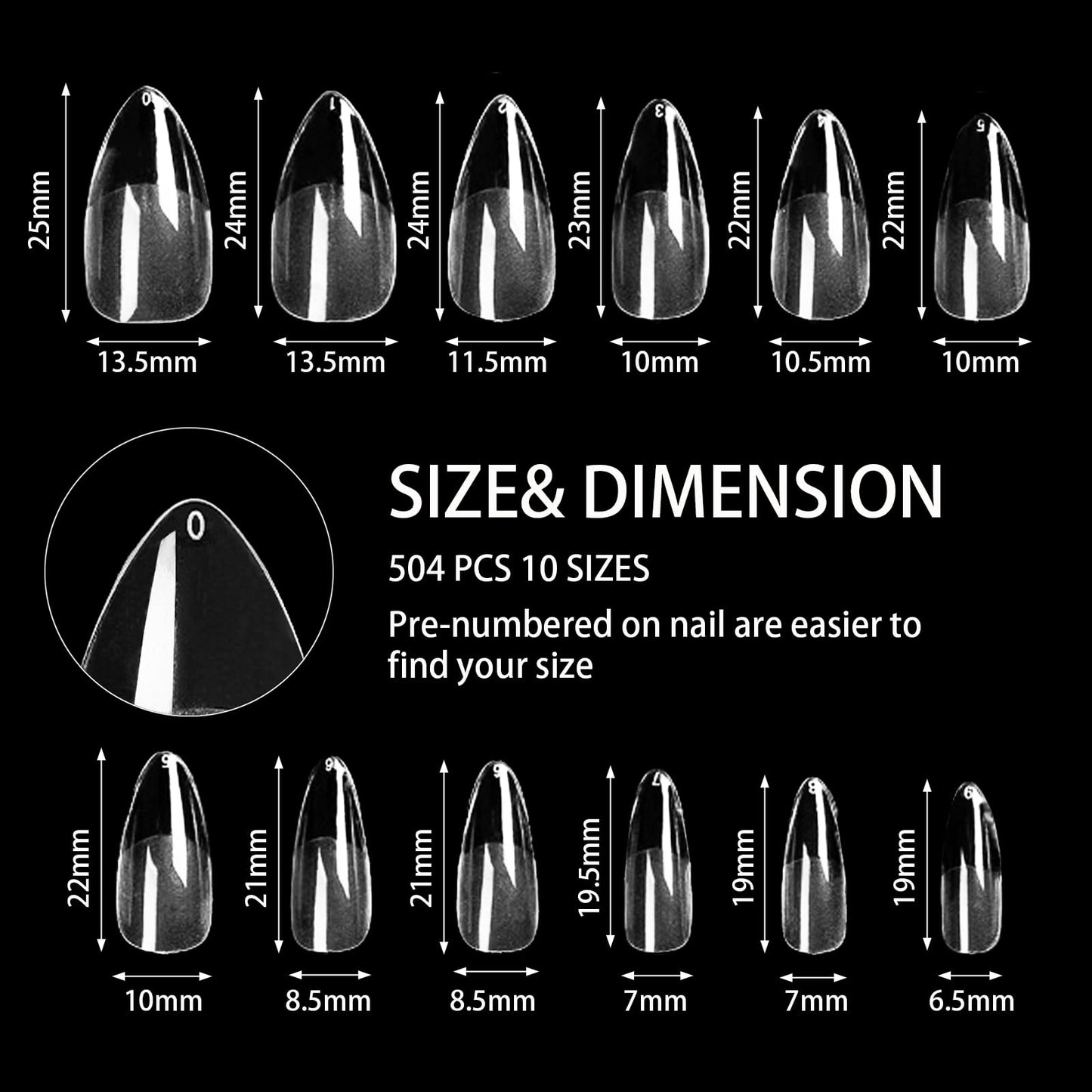 Nail Tips, 504PCS Short Almond Shape Nail Tips Half Matte Acrylic Fake Nails for Nail Extension Gel Art Polish, Nail Tips for Nail Art Home DIY Salon