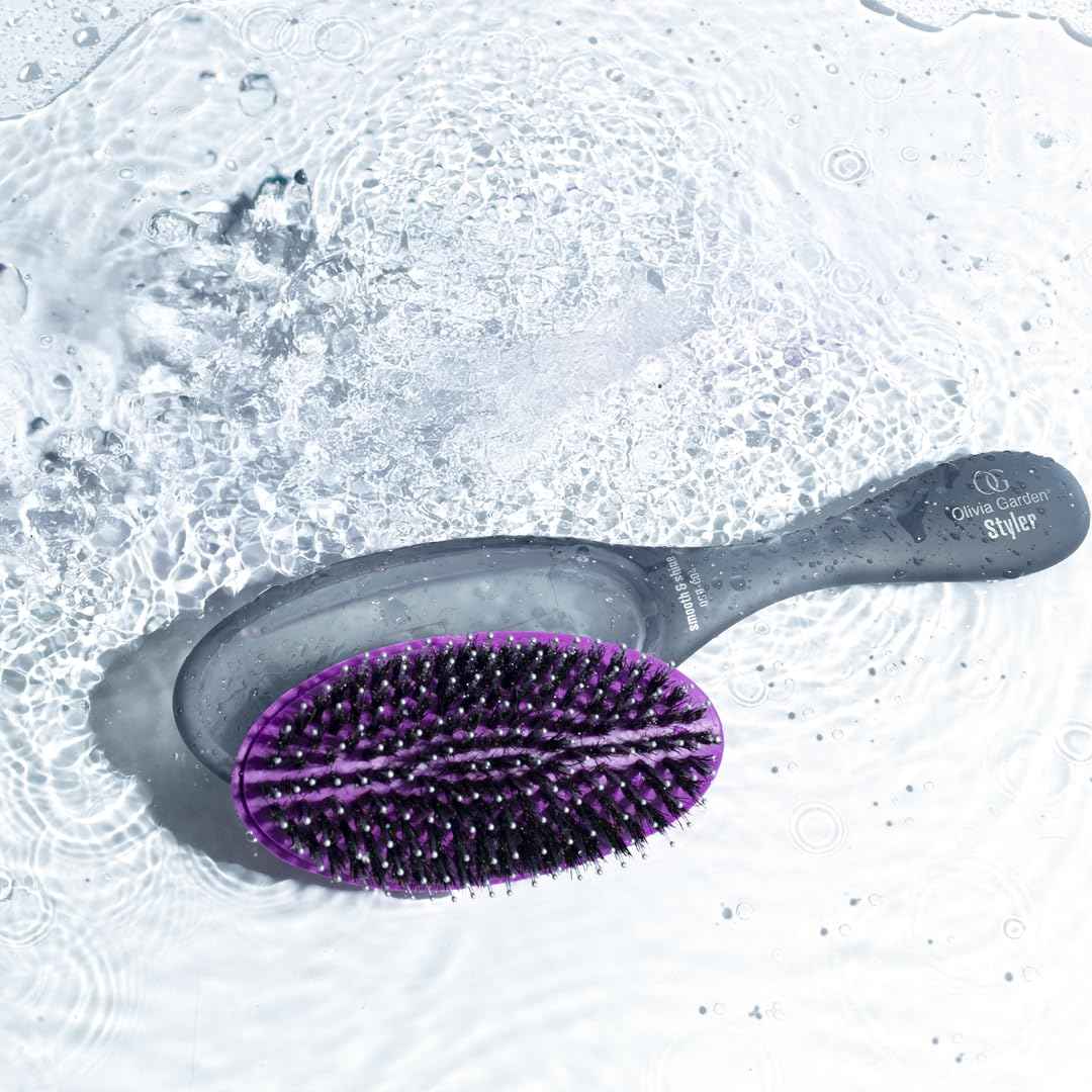 Olivia Garden Brush Collection, removable cushion, scalp hugging massages the scalp, 1 fine to medium, 1 medium to thick detangler, 1 smooth and shine styler, for wet or dry hair, 3-Piece Kit - Black