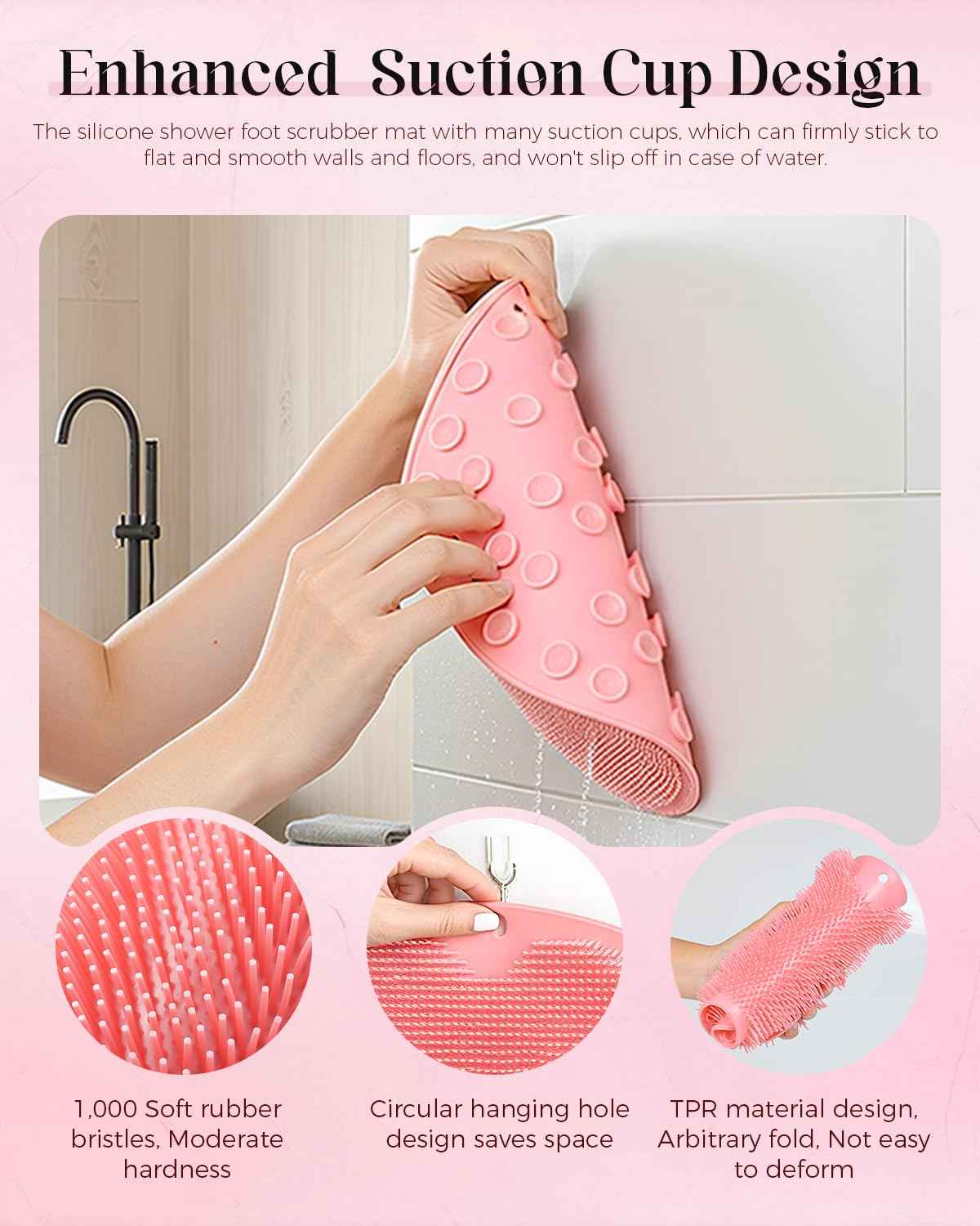 Silicone Shower Foot Scrubber Mat, 2026 Upgraded Shower Foot and Back Scrubber Massage Pad with Non-Slip Suction Cups, Magic Exfoliating & Massages Scrubber Mat for Soothes Tired Feet (Blue)