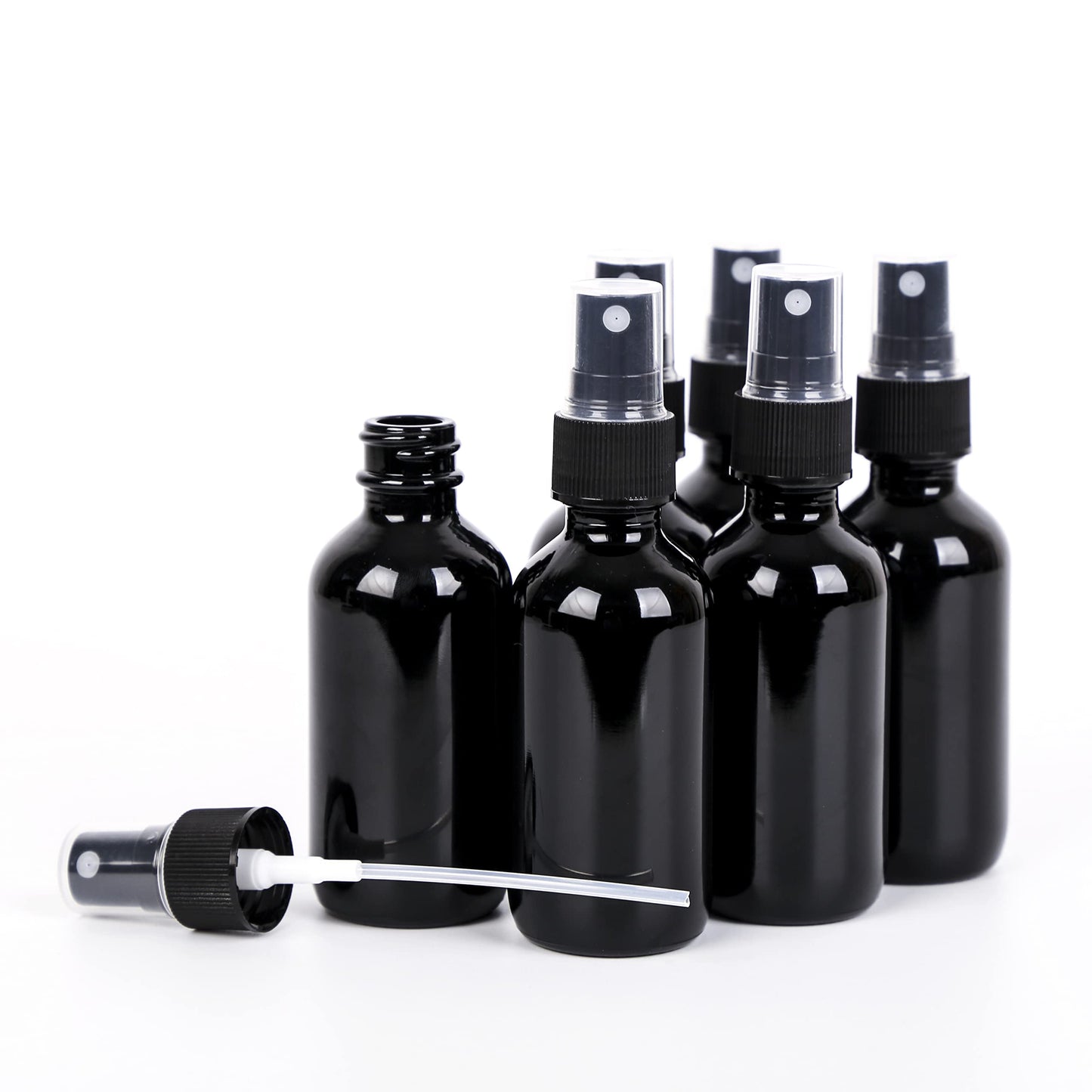 YONKAN 2oz UV Resistant Glass Spray Bottle, Fine Mist Boston Glass Bottles with Black Fine Mist Sprayer Small Clear Bottles for Essential Oils, Bath, Beauty, Hair & Cleaning, Black, Pack of 48