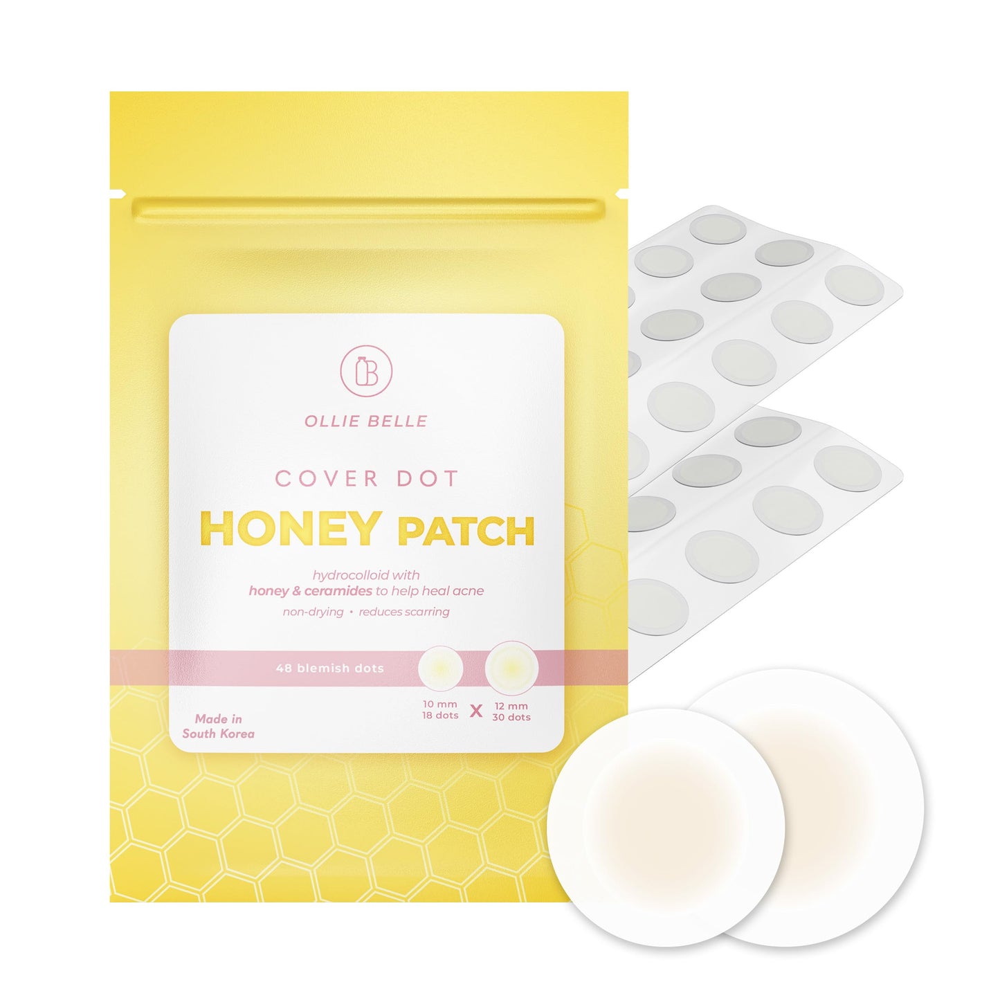 SMARTMED Cover Dot Ollie Belle Hydrocolloid Acne Patches with Honey Invisible Pimple Stickers Blemish Treatment (Honey, 48 dots)