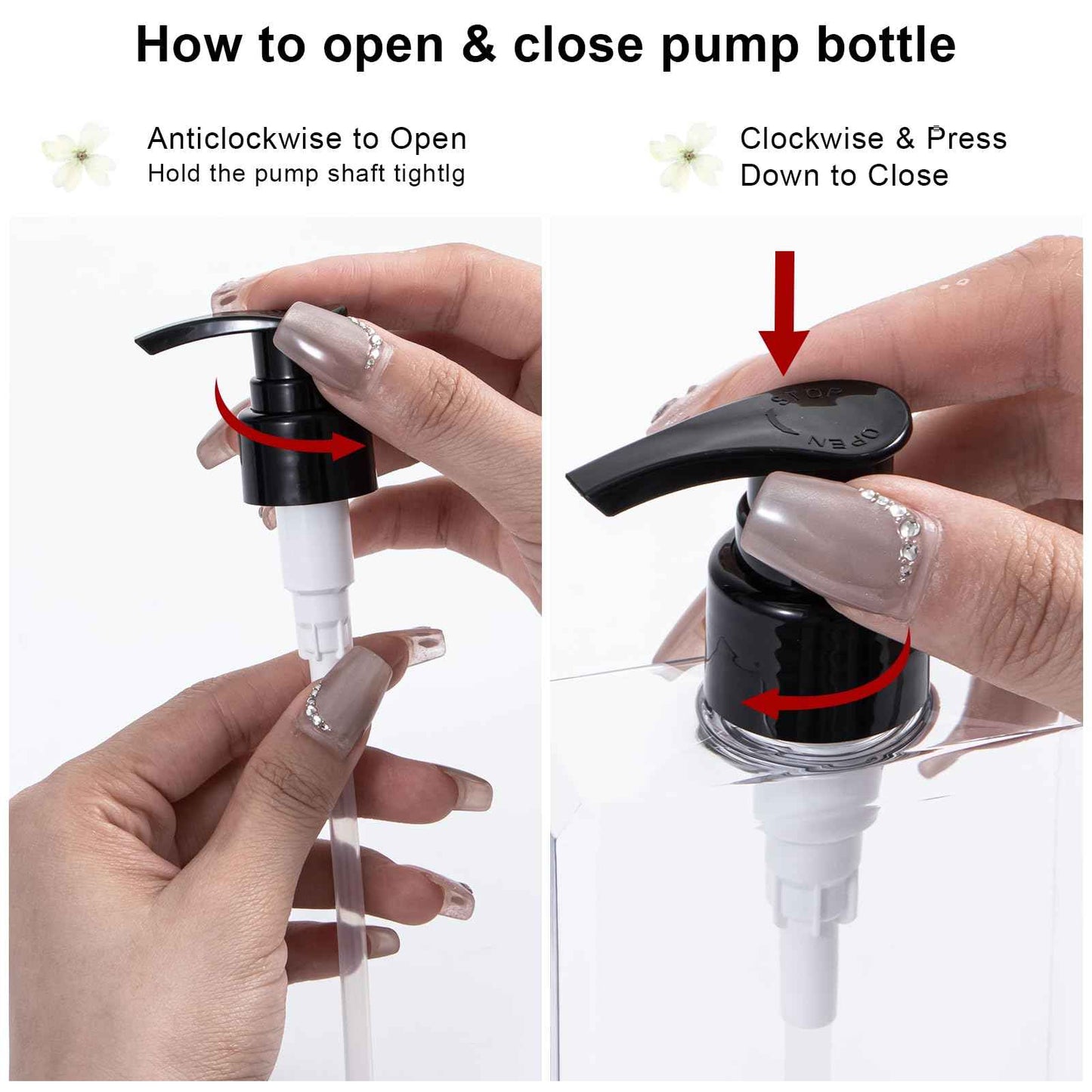 Yebeauty Pump Bottle Dispenser, 10oz 300ml Empty Plastic Shampoo Pump Bottles Shower Soap Dispenser Refillable Liquid Containers for Conditioner Body Wash, Bathroom Kitchen, 2 Pack Clear