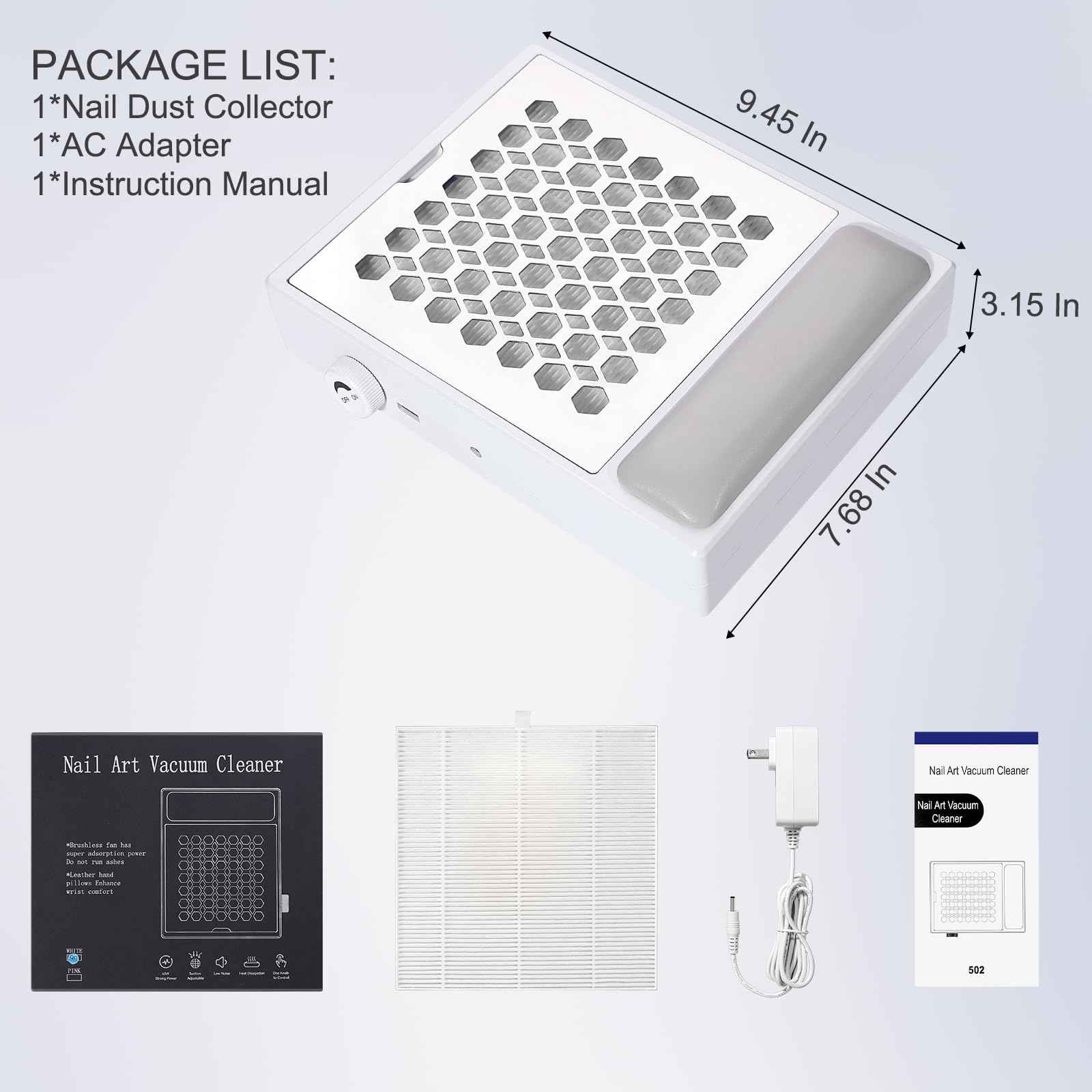 BNYLFGX Nail Dust Collector, Cordless Dust Collector Nail Tech, Powerful Vacuum Fan Vent Dust Collector Extractor Electric Dust Suction Machine for Acrylic Nails Polishing, Nail Salon & Home