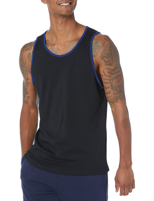 Amazon Essentials Men's Regular-Fit Tank Top, Black/Blue, X-Small