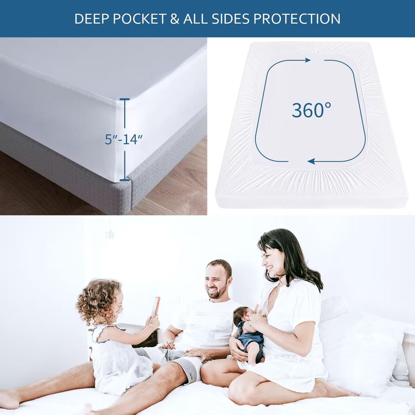 Waterproof Mattress Protector Twin Extra Long (XL),Mattress Cover Protector, Smooth Top Mattress Protector for Kids, Breathable Skin Friendly and Noiseless Fitted Sheet,Polyester