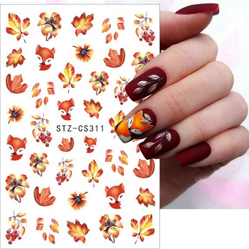 5 Sheets Autumn Maple Leaves Nail Art Stickers Squirrel Pumpkin Nail Decals 3D Self-Adhesive Thanksgiving Pumpkin Nail Sticker Cute Fox Mushroom Nail Supplies for Women Girls DIY Manicure Decoration