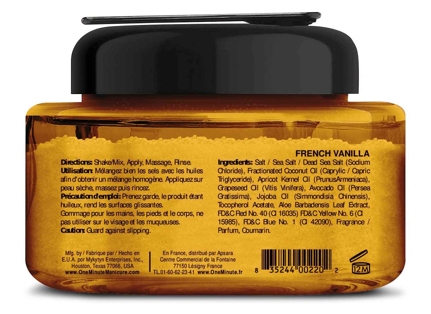 One Minute Manicure – Moisturizing Salt Scrub – 13 oz – Professionally Formulated To Exfoliate, Recondition & Moisturize Skin – Enhanced With Botanical Oils & Natural Sea Salts (French Vanilla)