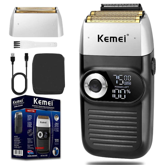 KEMEI Razor Barber for Men,Electric Razor Rechargeable with Beard Trimmer,Cordless Lithium Titanium Razor with Travel Case