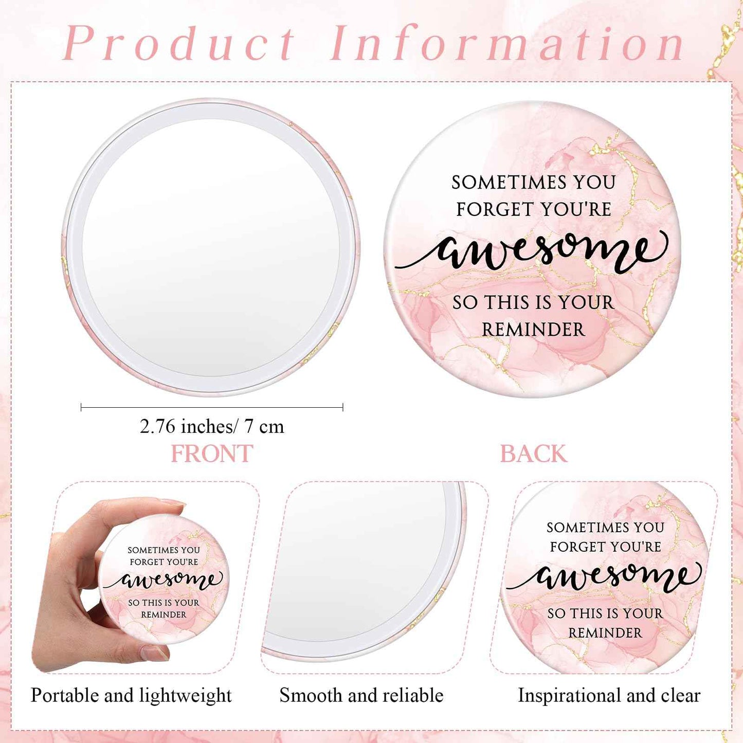 Beeveer 15 Sets Pink Thank You Gifts for Women, Makeup Bags and Compact Mirrors, Christmas Inspirational Gifts for Teacher Employee, Sometimes You Forget You're Awesome Set for Holiday, Thanksgiving