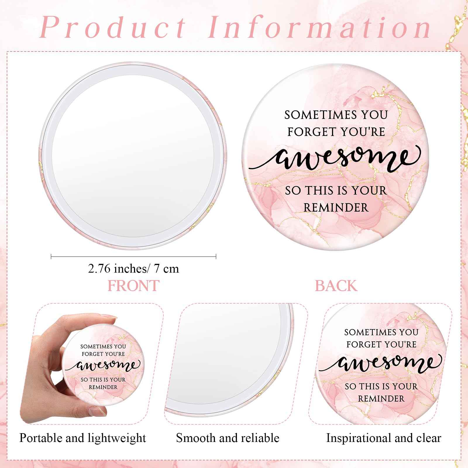Beeveer 15 Sets Pink Thank You Gifts for Women, Makeup Bags and Compact Mirrors, Christmas Inspirational Gifts for Teacher Employee, Sometimes You Forget You're Awesome Set for Holiday, Thanksgiving