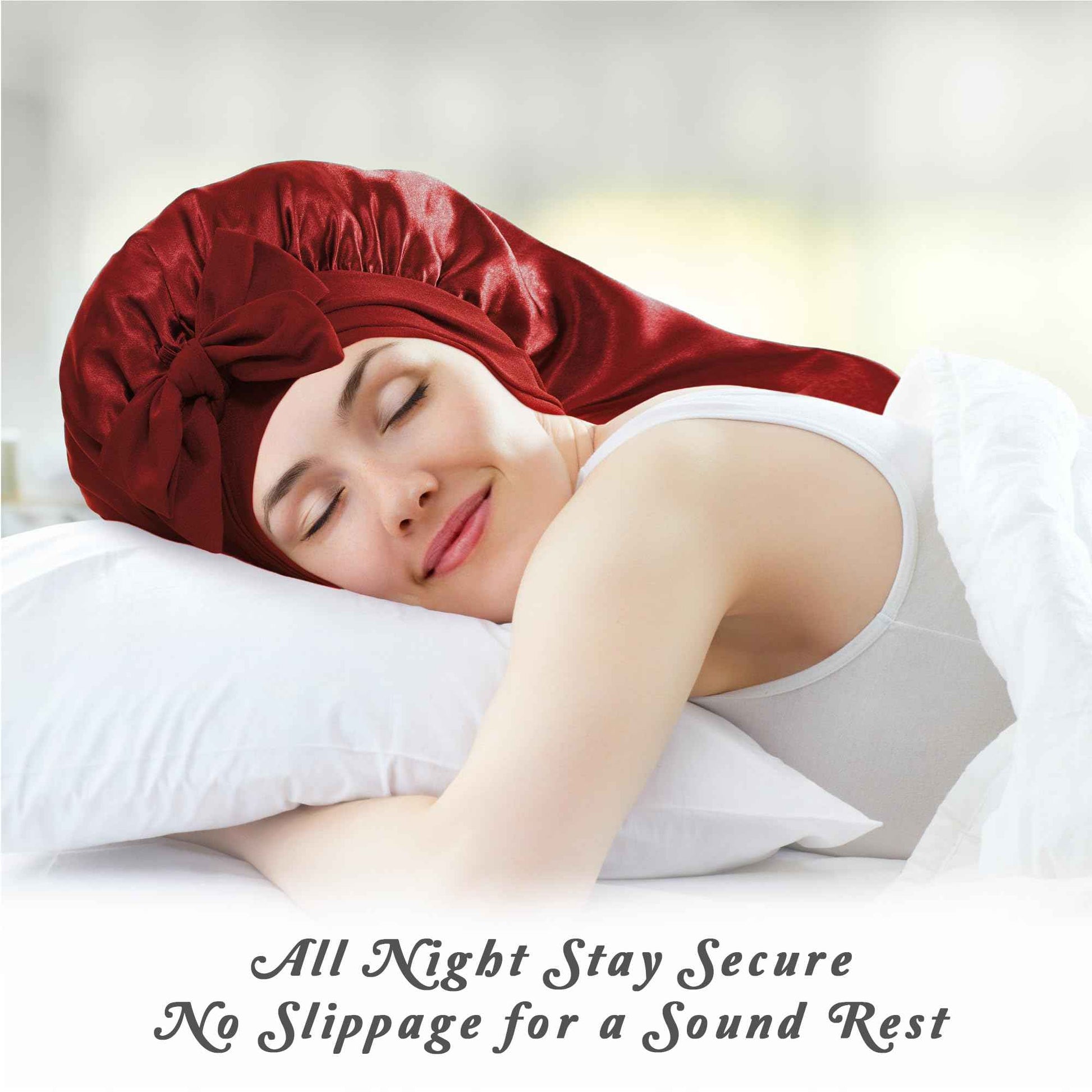 Long Bonnet with Tie Band, Satin Silk Hair Bonnet for Sleeping Women, Sleep Bonnets for Women, Silky Sleep Cap for Curly Hair Braids