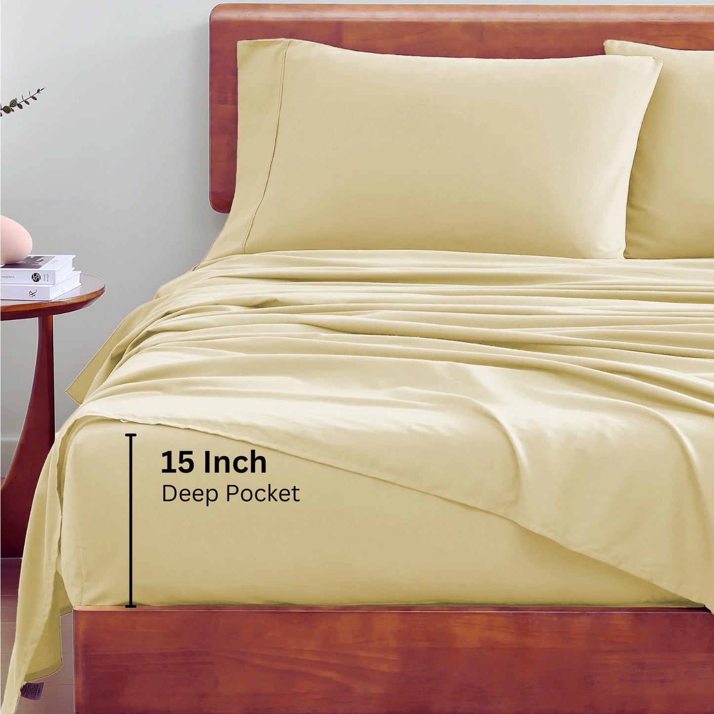 LANE LINEN 100% Organic Cotton Twin Bed Sheet Set, 3 Pc Sheet Sets Twin Size Bed, Soft & Breathable Twin Sheet Set Boys, Hotel Style Bedding Sheets & Pillowcases, 15" Deep Twin Fitted Sheet - Vanilla