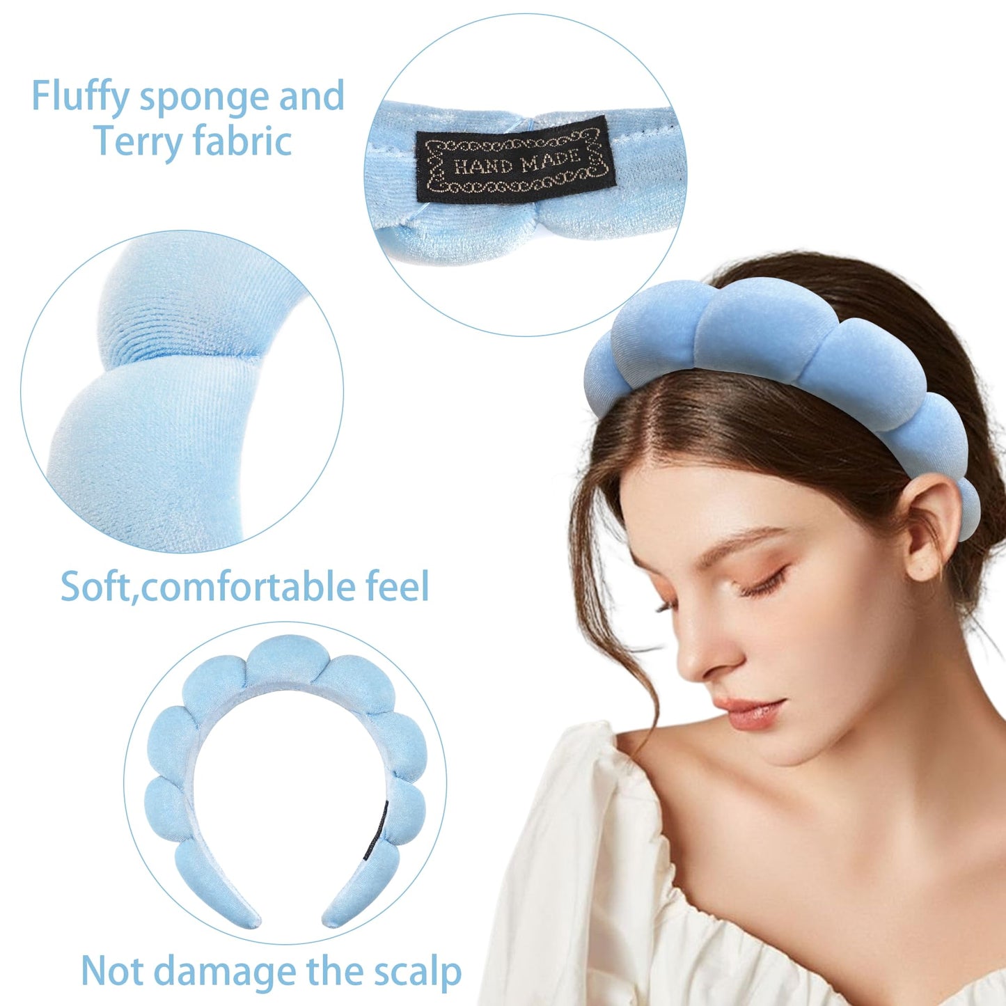 Ayesha Spa Headband for Women Sponge Headband for Washing Face Clouds Soft Hairband Makeup Headbands for Women Girls Shower Makeup Skincare (Blue)