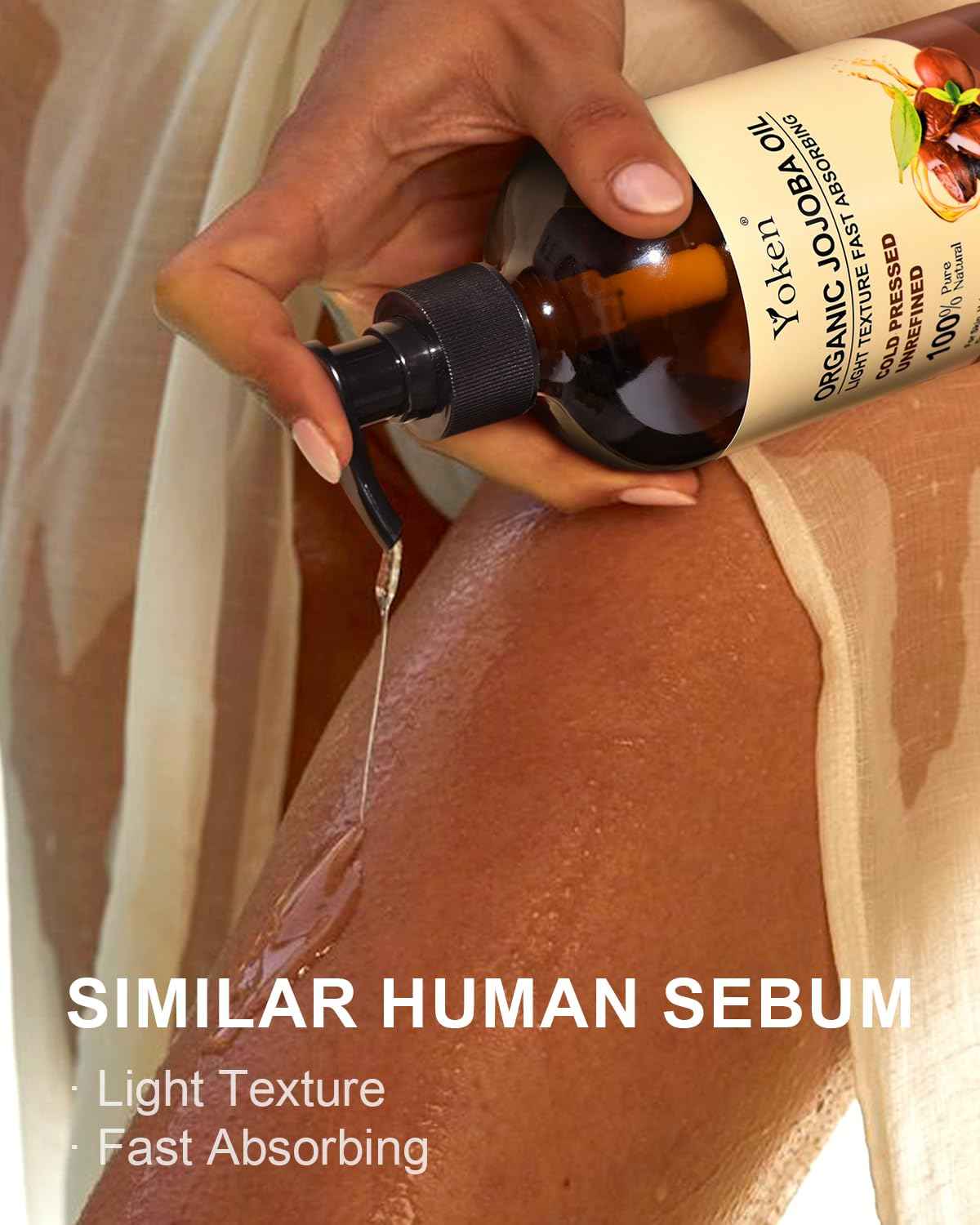 Yoken Organic Jojoba Oil Glass Bottle 16 fl oz, USDA Certified 100 Pure & Natural Jojoba Oil for Hair, Skin & Face, Cold Pressed Unrefined Hexane Free, Deeply Moisturizing Body Serum for Gua Sha