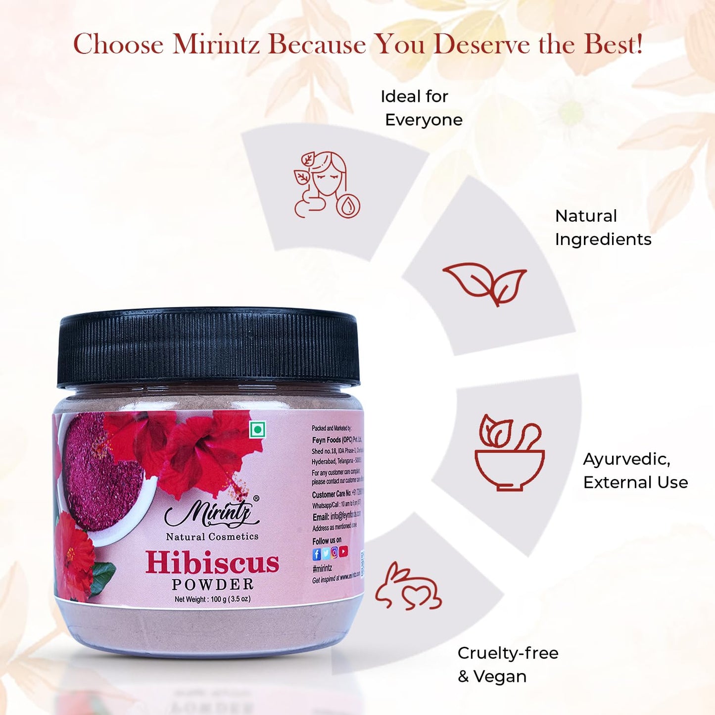 Mirintz 100% Natural Hibiscus Powder |(100 gms) Dried Hibiscus Flower for Skin & Haircare | Lily of the Valley Herbs for Hair Growth | Hibiscus Powdder for Face Mask | Hair