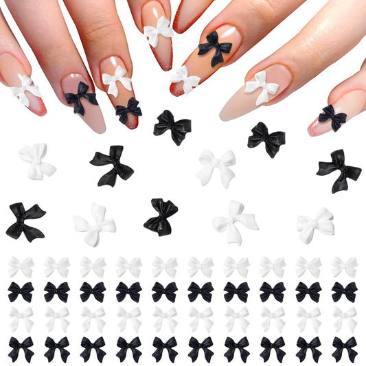 HINZIC 280Pcs 3D Nail Bows Black White Bow Nail Charm Cute Butterfly Resin Pearls Acrylic Rhinestone Valentines Wedding Prom Decoration for Women Girls Mobile Phone Scrapbooks Envelope Cards Making