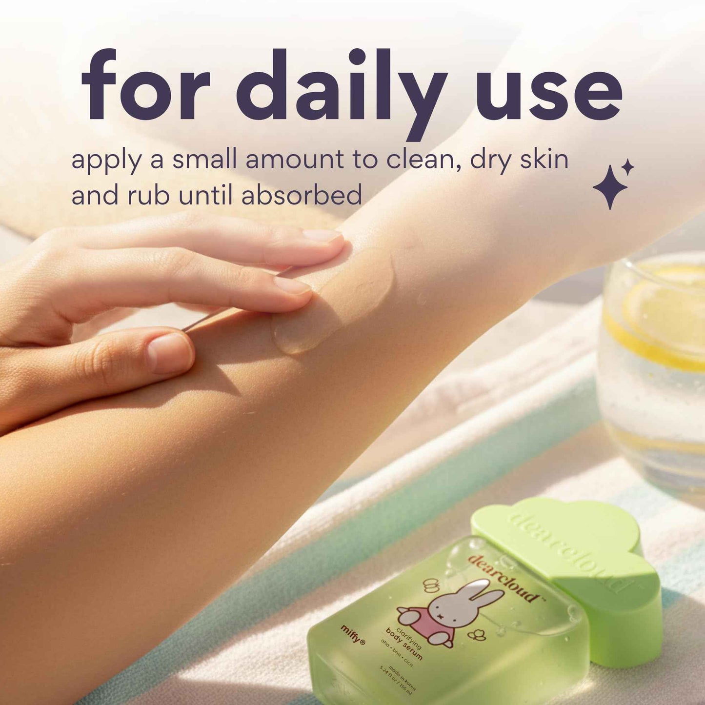 Miffy Clarifying Body Serum – Ultra Hydrating Serum with AHA/BHA/Cica – Korean Skin Care Body Serum for Smooth, Clear Skin (5.24 fl oz)