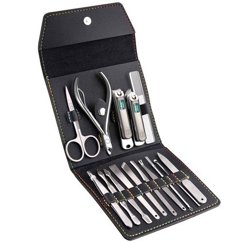 AUSBANNER Germany Professional Nail Clipper Set Fingernail and Toenail Clippers, Manicure and Pedicure Set - 15 Piece Stainless Steel Grooming Set, Nail Care Tools with Deluxe Travel Case