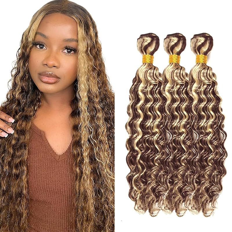Blonde Deep Wave Hair Bundles 20-24 Inch P4/613 Honey Ombre Highlight 8A Virgin Peruvian Human Hair