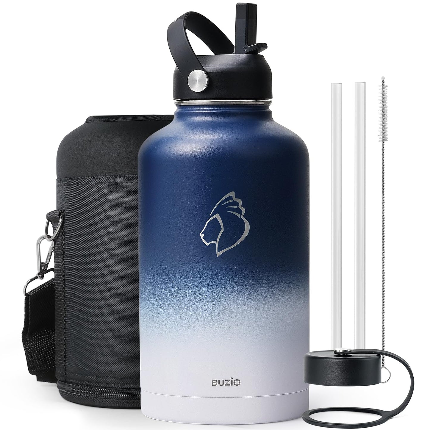 BUZIO Vacuum Insulated Stainless Steel Water Bottle 64oz (Cold for 48 Hrs/Hot for 24 Hrs) BPA Free Double Wall Travel Mug/Flask for Outdoor Sports Hiking, Cycling, Cam,Camping, Running, Tuxedo