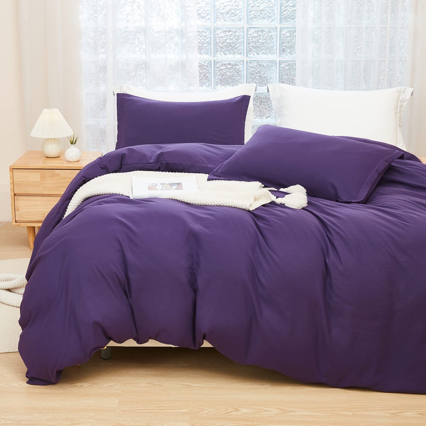 Litanika Purple Comforter Set Twin/Twin XL Size, 2 Pieces Lightweight Solid Bedding Comforter Set, All Season Fluffy Bed Set (66x90In Comforter & 1 Pillowcase)