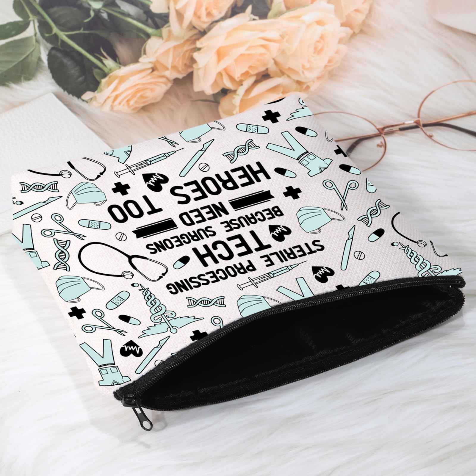 POFULL Sterile Processing Tech Gift Sterile Processing Tech Because Surgeons Need Heroes Too Cosmetic Bag Surgical Tech Gift (Sterile Processing Tech Cosmetic Bag)