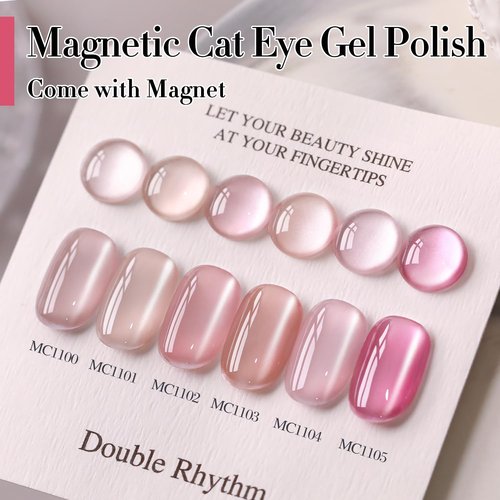 Double Rhythm Jelly Glass Cat Eye Gel Polish with Magnet 15ML Holographic Glitter Shimmer Translucent Sheer Color Magnetic Nail Polish Salon DIY at Home (Jelly Glass Nude-MC1101)