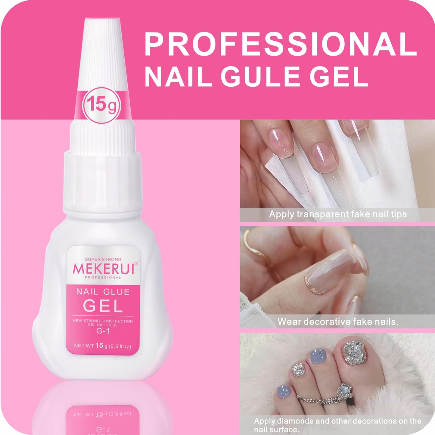 （2 Bottles）Mekerui Super Strong Nail Glue Gel for Press on Nails,Drip and Clog Proof,7S Quickly Dry Without UV Light,Long-Lasting 30+Days,Waterproof Beauty Secret Professional Salon Quality