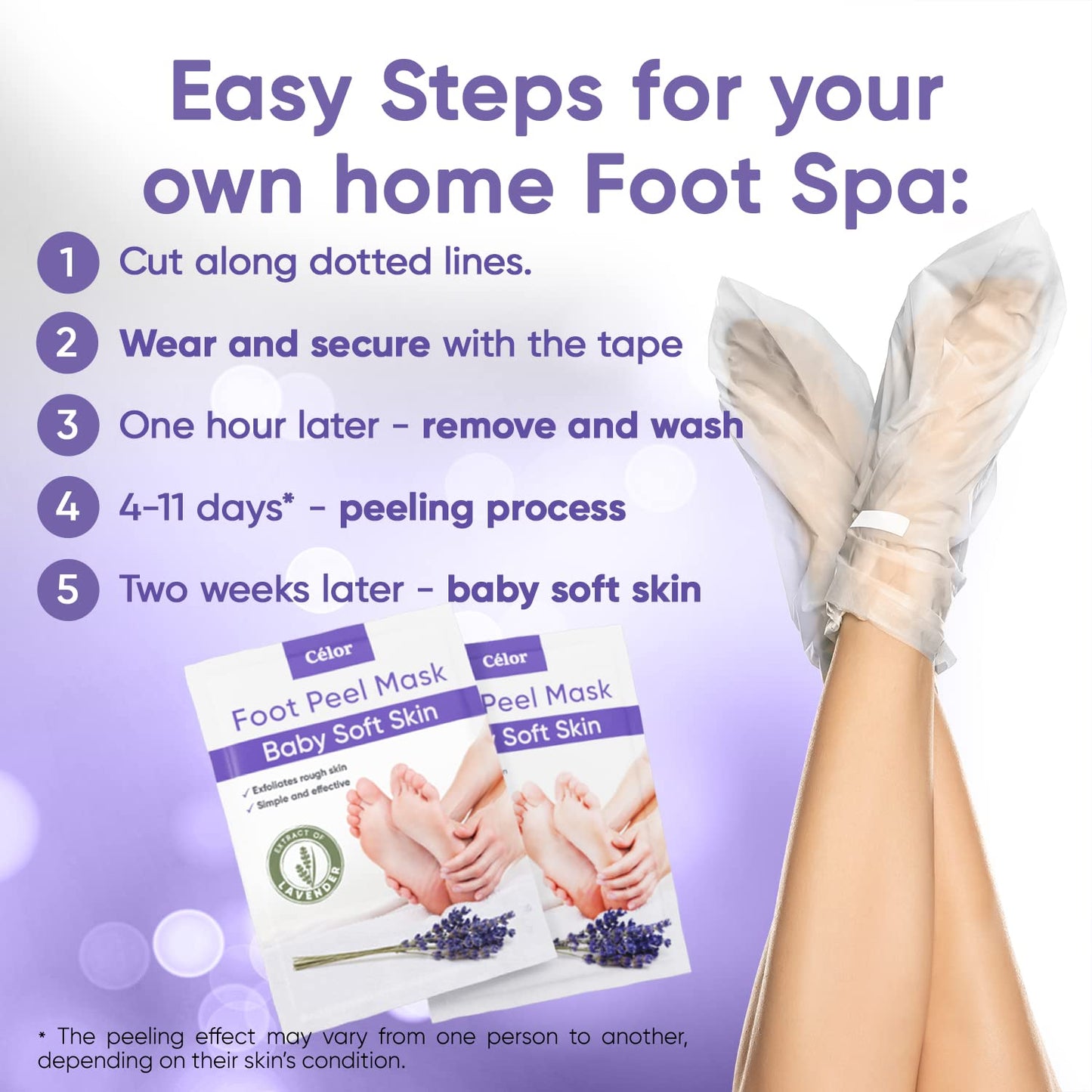 Foot Peel Mask (2 Pairs) - for Baby Soft Skin Remove Dead Skin, Dry, Cracked Feet & Callus, Spa, Made with Aloe Vera Extract Women and Men Peeling Exfoliating, Lavender