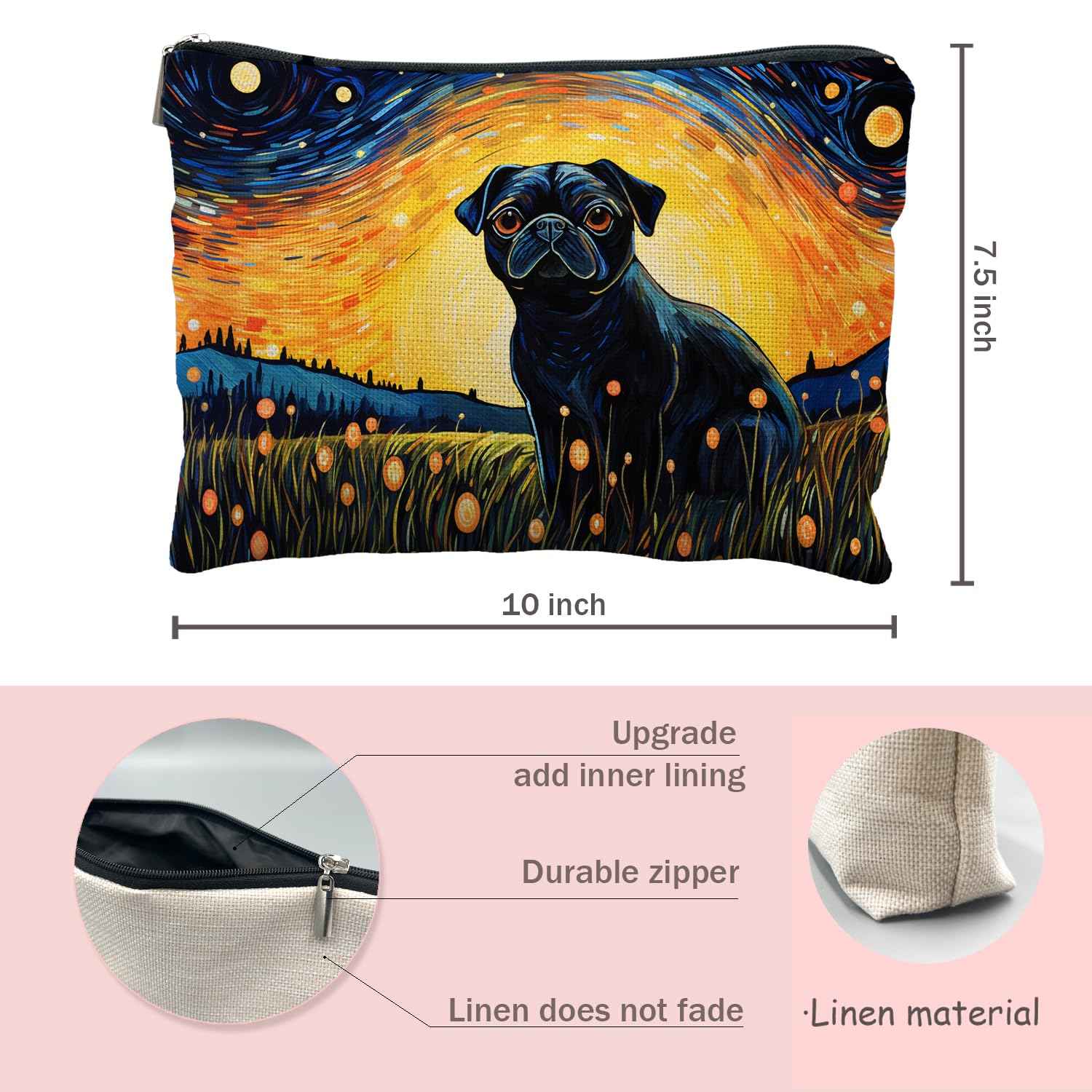 Likjad Pug Makeup Bag - Pug Gifts for Women & Lovers