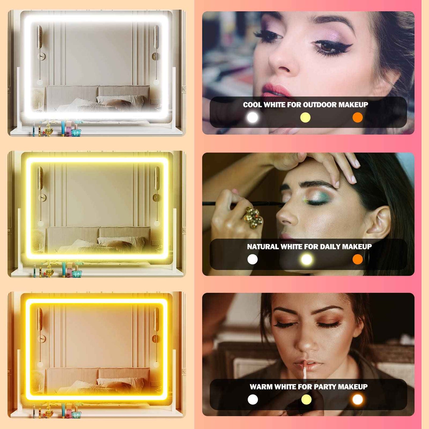Gvnkvn Lighted Makeup Mirror, 17.3"x13" Hollywood Vanity Mirror with Lights, Three Color Lighting Modes, and 5X Magnification Mirror, Smart Touch Control, 360°Rotation (Gold,17.3in Gift Box)